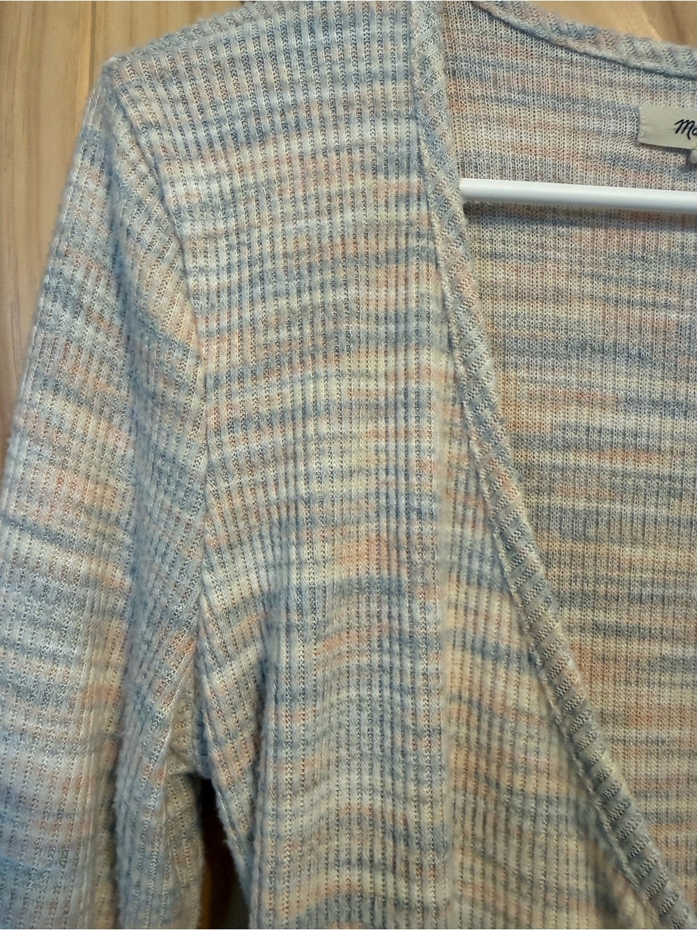 Madewell Marled Wrap-Front Long-Sleeve Top in Beige and Light Blue - Picture 7 of 8